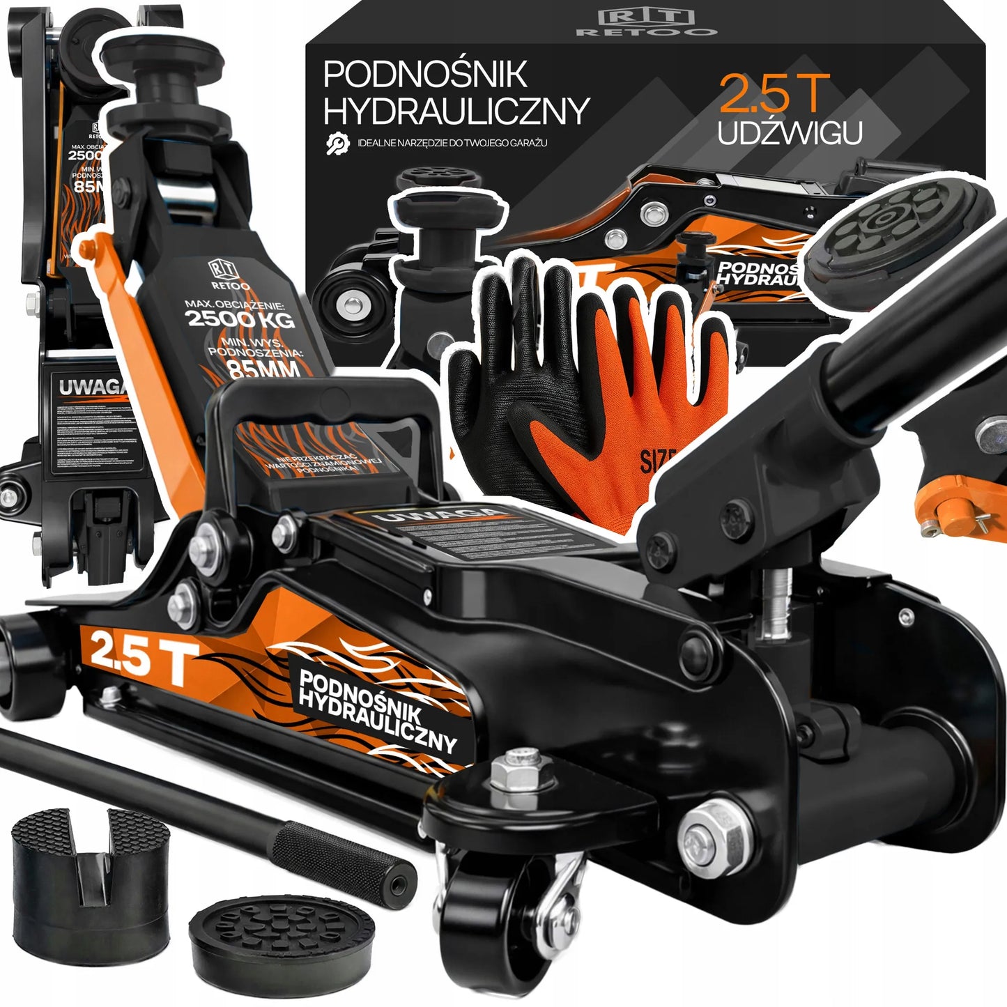 RETOO žemo profilio hidraulinis automobilinis keltuvas, 2,5T, 85–399 mm
