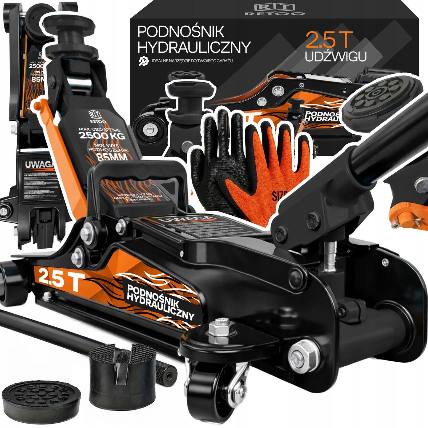 RETOO žemo profilio hidraulinis automobilinis keltuvas, 2,5T, 85–399 mm