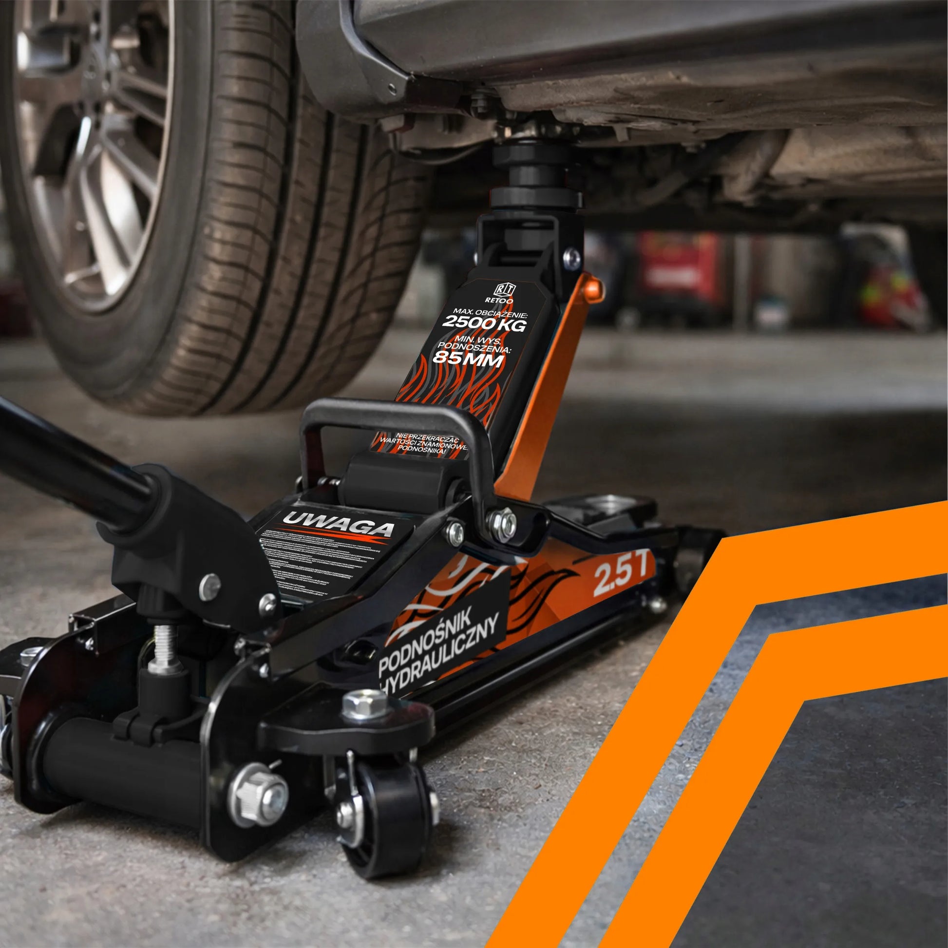 RETOO žemo profilio hidraulinis automobilinis keltuvas, 2,5T, 85–399 mm