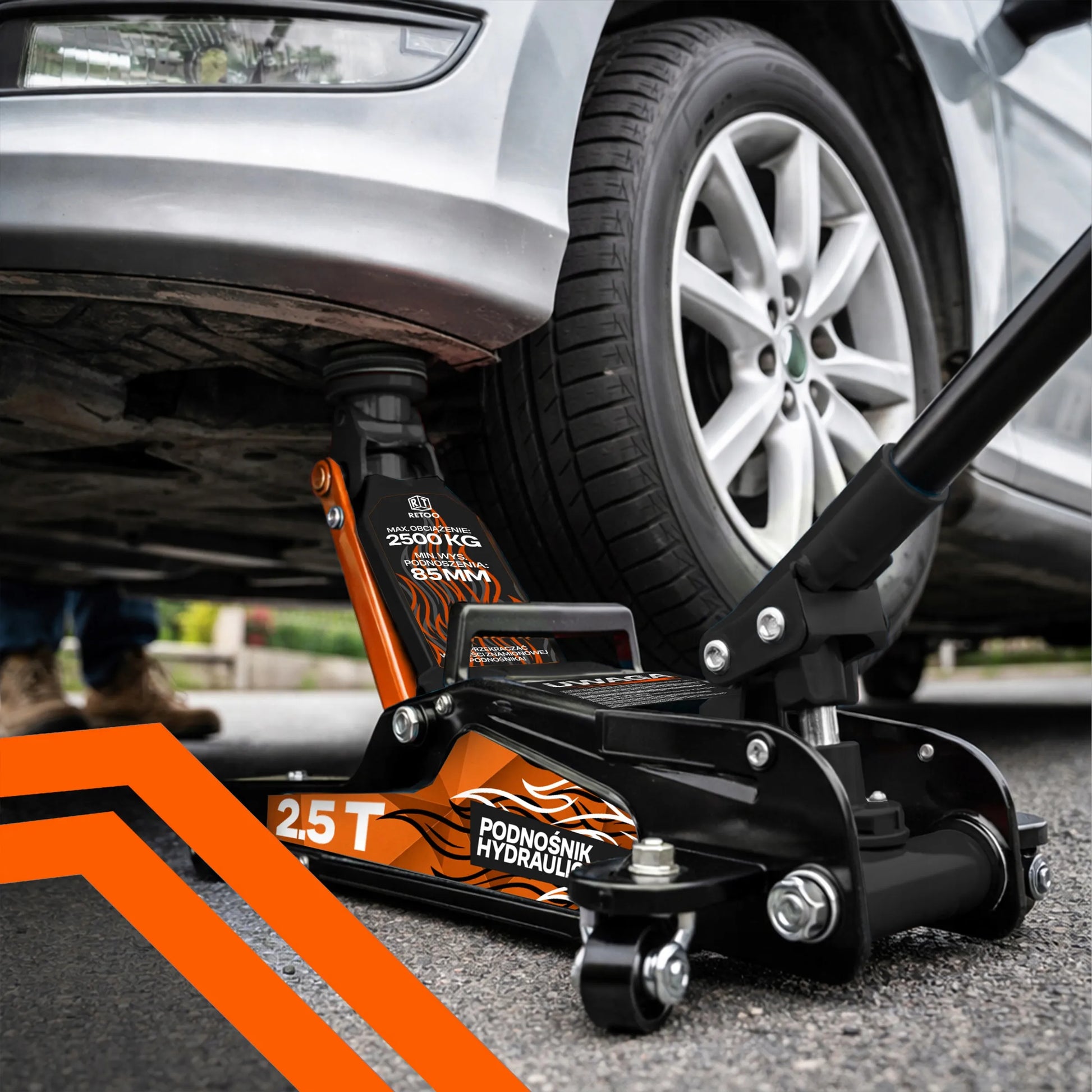 RETOO žemo profilio hidraulinis automobilinis keltuvas, 2,5T, 85–399 mm