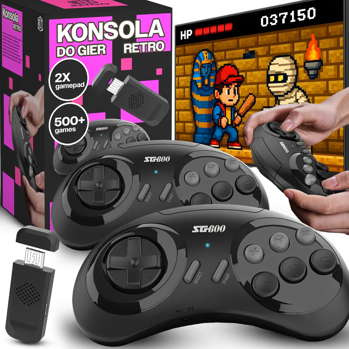 RETRO TV ŽAIDIMŲ KONSOLĖ SU 5000+ ŽAIDIMŲ, BELAIDĖ, HDMI, 90-ŲJŲ KLASIKA