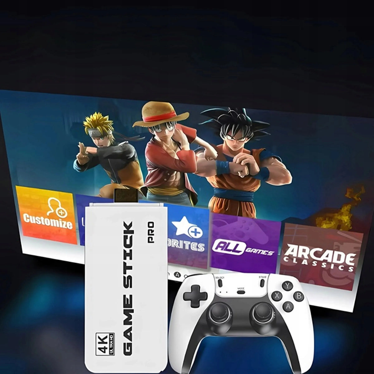 Retro žaidimų konsolė „GAME STICK PRO 2026R“, HDMI, 2 valdikliai, lenkiškas meniu, 64 GB