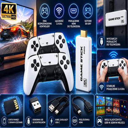 Retro žaidimų konsolė „GAME STICK PRO 2026R“, HDMI, 2 valdikliai, lenkiškas meniu, 64 GB