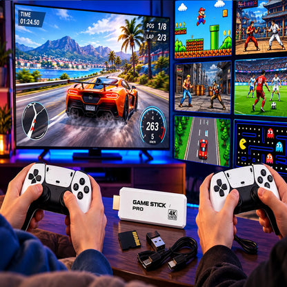 Retro žaidimų konsolė „GAME STICK PRO 2026R“, HDMI, 2 valdikliai, lenkiškas meniu, 64 GB
