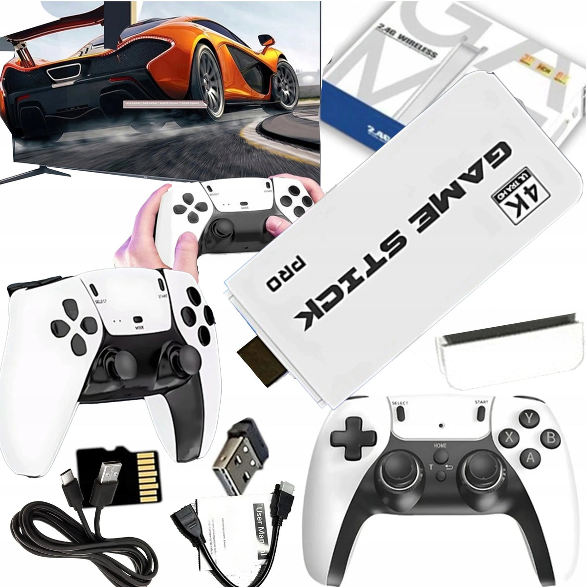 Retro žaidimų konsolė „GAME STICK PRO 2026R“, HDMI, 2 valdikliai, lenkiškas meniu, 64 GB