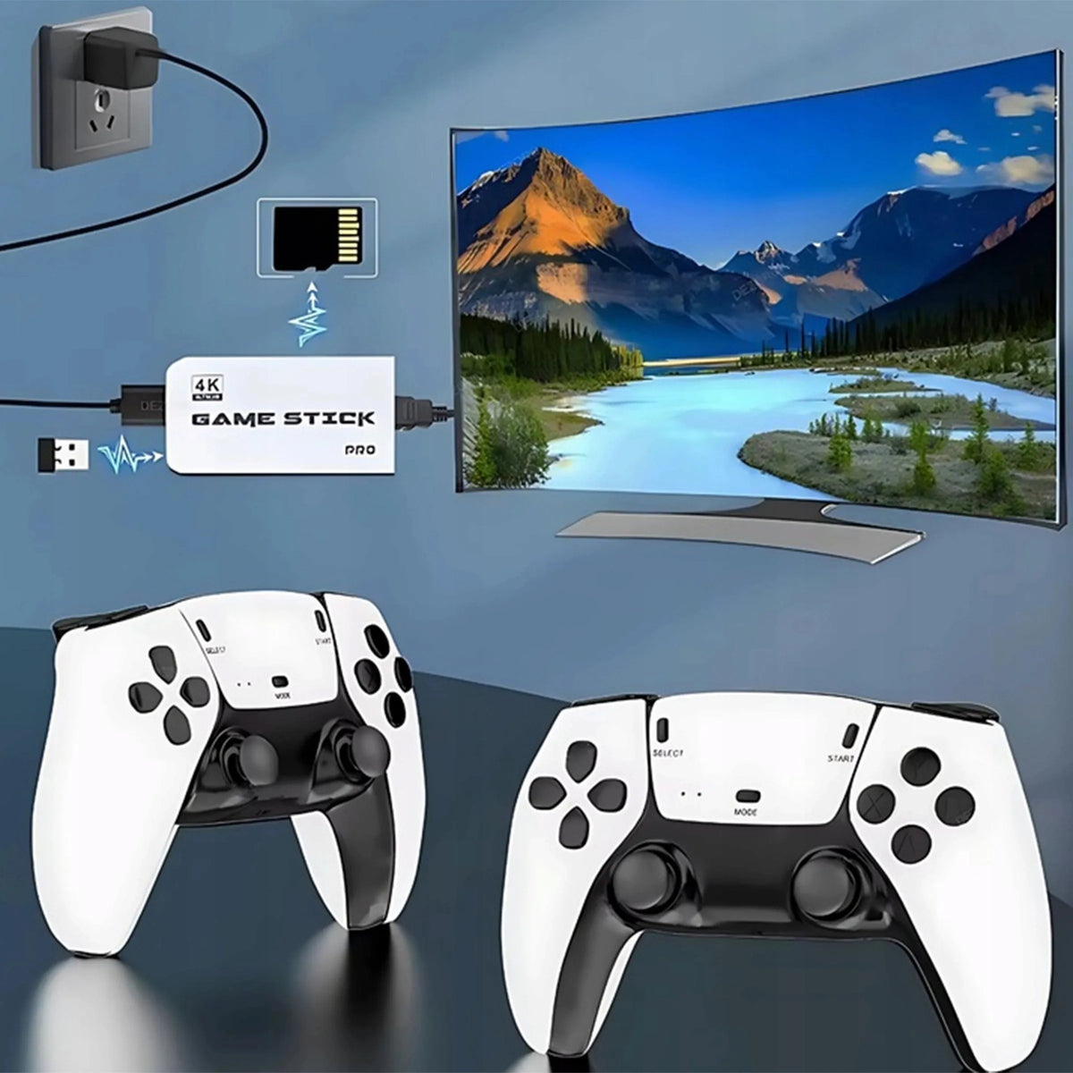Retro žaidimų konsolė „GAME STICK PRO 2026R“, HDMI, 2 valdikliai, lenkiškas meniu, 64 GB