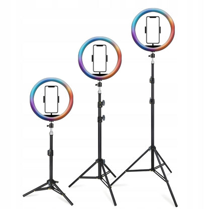 RGB LED žiedinė asmenukių lempa su stovu, nuotolinio valdymo pulteliu ir telefono laikikliu, 210 cm