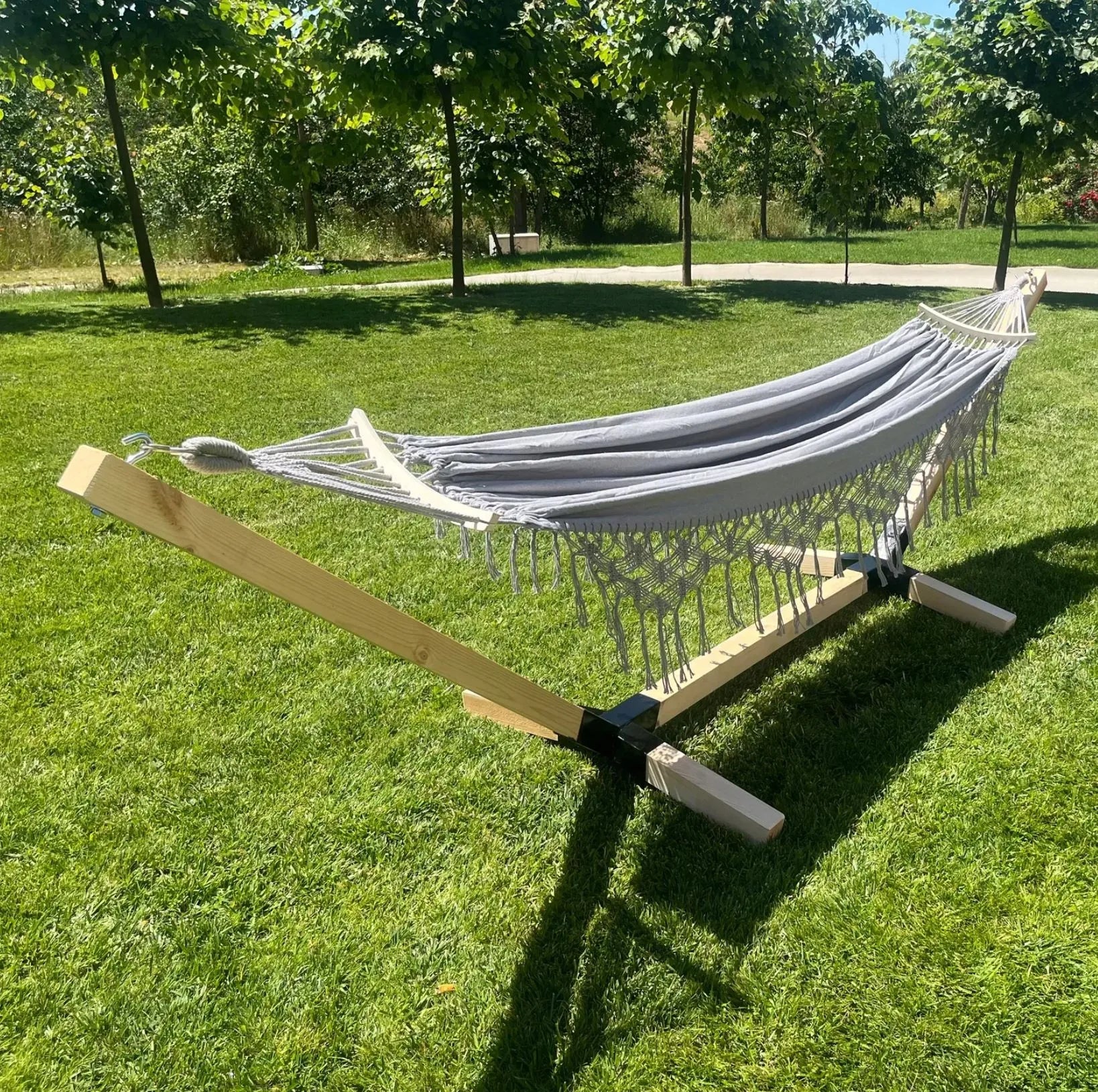 Rinkinys STOVAS + HAMAKAS 2 asm. BOHO PILKAS nešiojamas komplektas COMFORT ZONE 200 KG