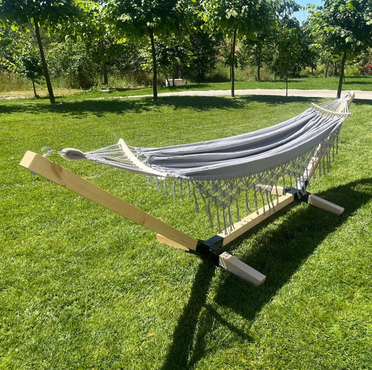 Rinkinys STOVAS + HAMAKAS 2 asm. BOHO PILKAS nešiojamas komplektas COMFORT ZONE 200 KG