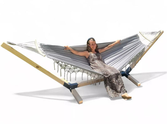 Rinkinys STOVAS + HAMAKAS 2 asm. BOHO PILKAS nešiojamas komplektas COMFORT ZONE 200 KG