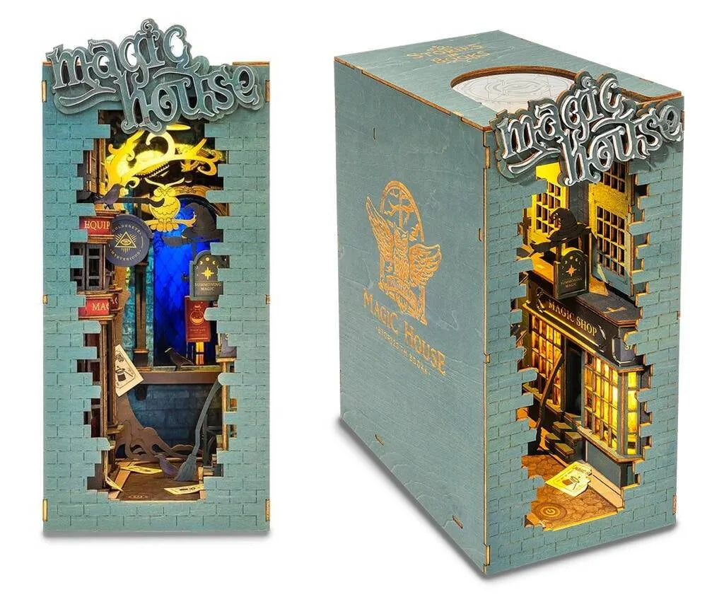 „Robotime“ medinis 3D modelis „Magiškas namelis“ – surenkamas „Book Nook“ rinkinys, dovana