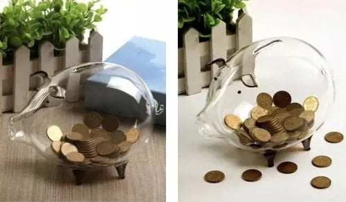 Ruhhy skaidri stiklinė taupyklė kiaulytės formos monetoms, banknotams ir arbatpinigiams