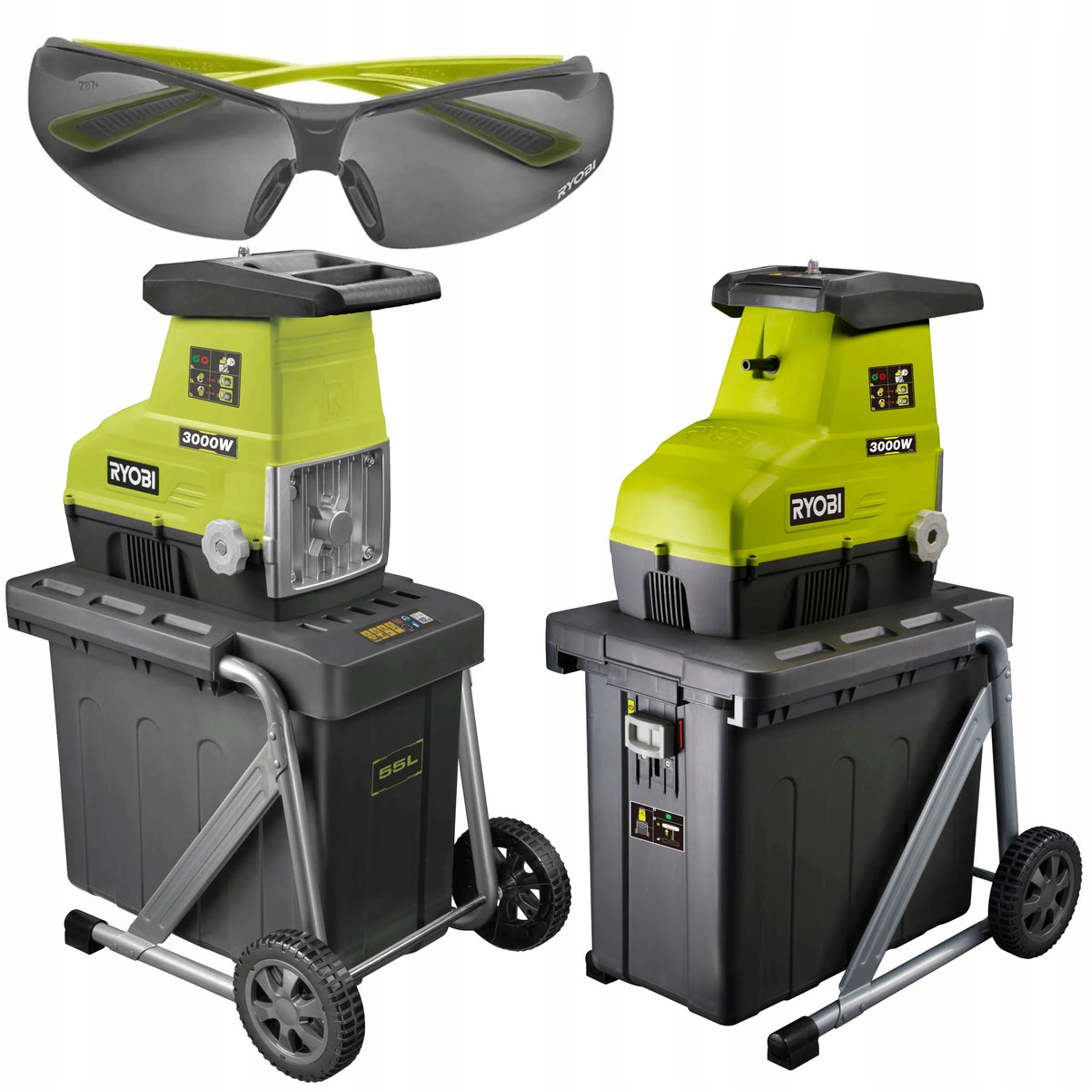 RYOBI tylus šakų smulkintuvas 3000 W + RYOBI tamsinti apsauginiai akiniai dovanų