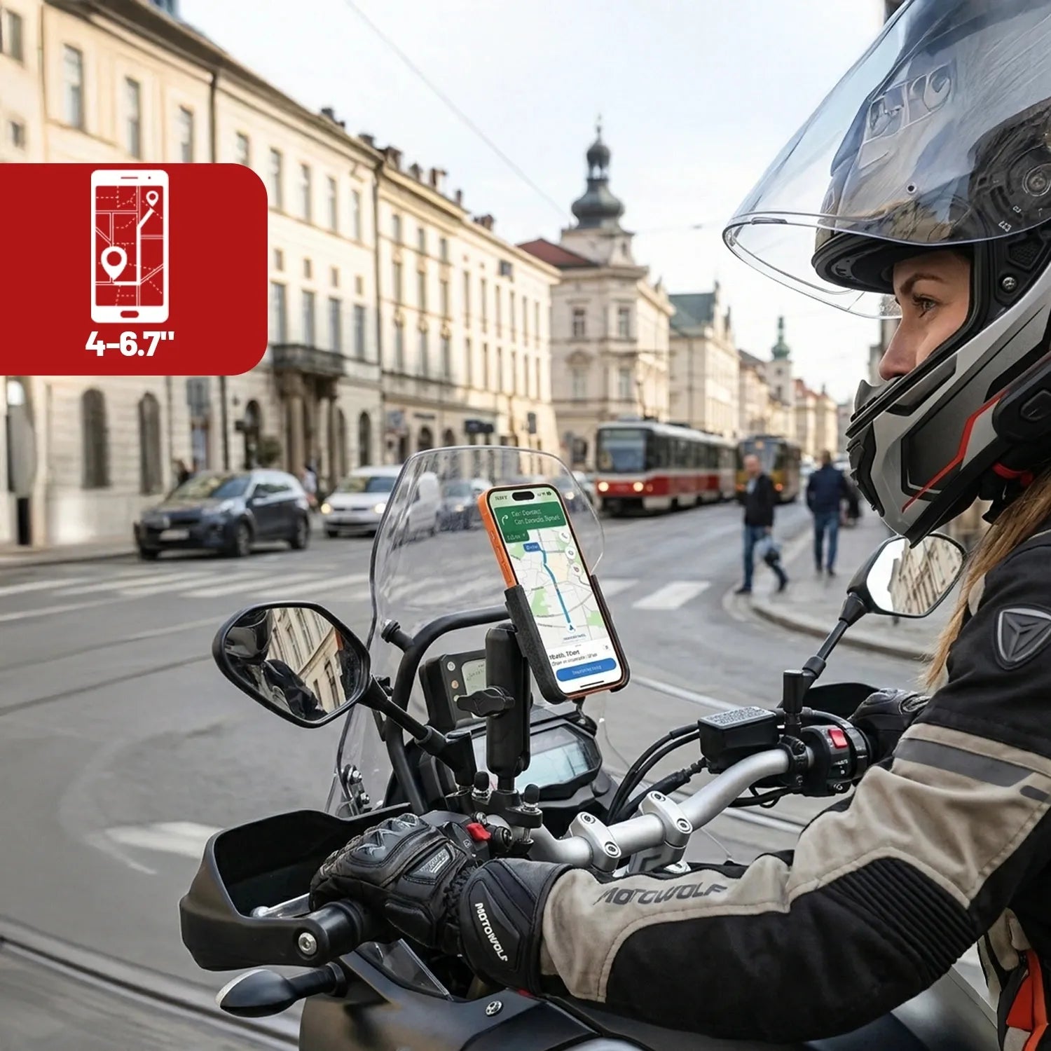 ŠARVUOTAS ANTIVIBRACINIS MOTOCIKLO IR DVIRAČIO TELEFONO LAIKIKLIS MOTOWOLF