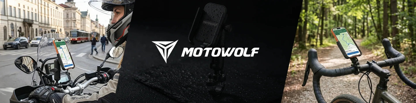 ŠARVUOTAS ANTIVIBRACINIS MOTOCIKLO IR DVIRAČIO TELEFONO LAIKIKLIS MOTOWOLF