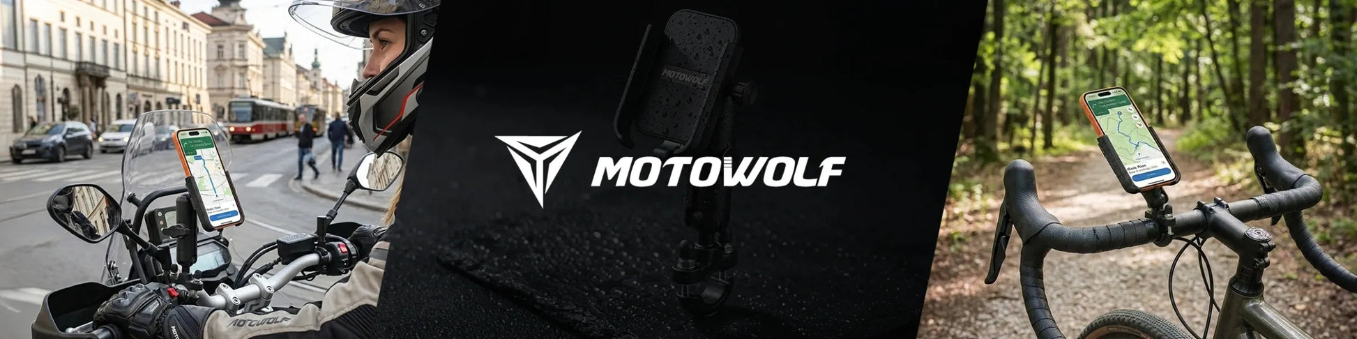 ŠARVUOTAS ANTIVIBRACINIS MOTOCIKLO IR DVIRAČIO TELEFONO LAIKIKLIS MOTOWOLF