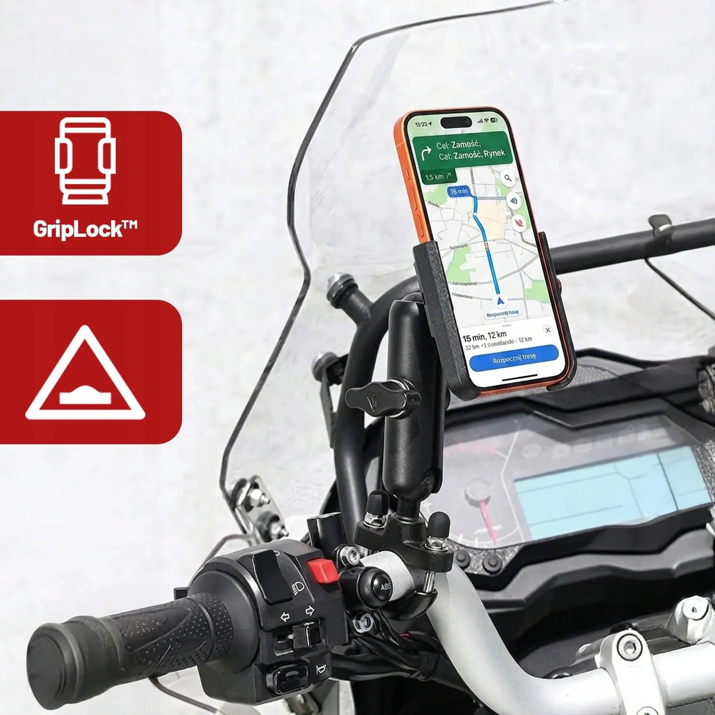 ŠARVUOTAS ANTIVIBRACINIS MOTOCIKLO IR DVIRAČIO TELEFONO LAIKIKLIS MOTOWOLF