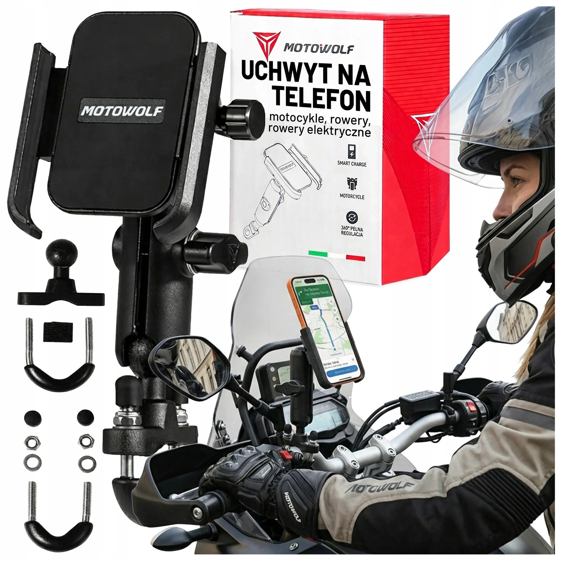ŠARVUOTAS ANTIVIBRACINIS MOTOCIKLO IR DVIRAČIO TELEFONO LAIKIKLIS MOTOWOLF