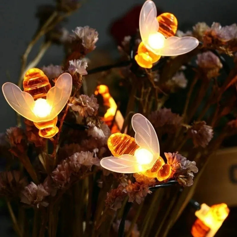 Saulės energija maitinama girlianda bitės 20 LED, kabinama sodo ir terasos dekoracija P-724