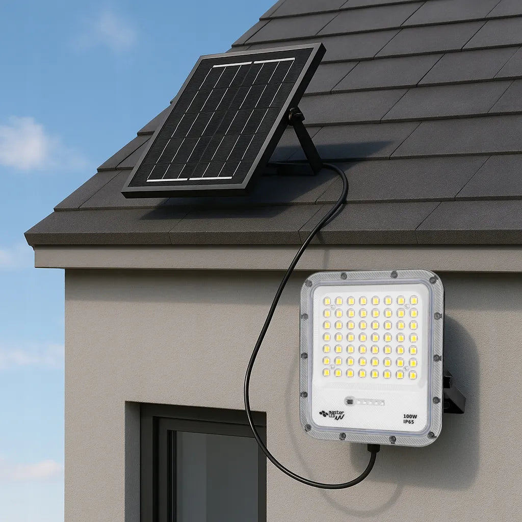Saulės energija maitinamas LED prožektorius Masterled 100W