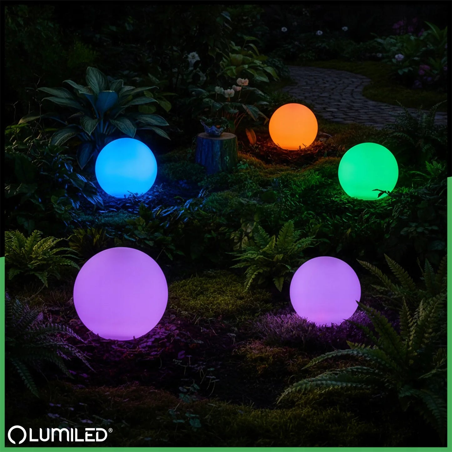 Saulės energija maitinamas LED sodo šviestuvas, įsmeigiamas į žemę, baltas rutulys 15 cm RGB