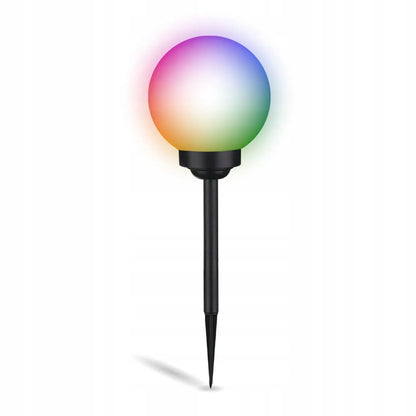 Saulės energija maitinamas LED sodo šviestuvas, įsmeigiamas į žemę, baltas rutulys 15 cm RGB