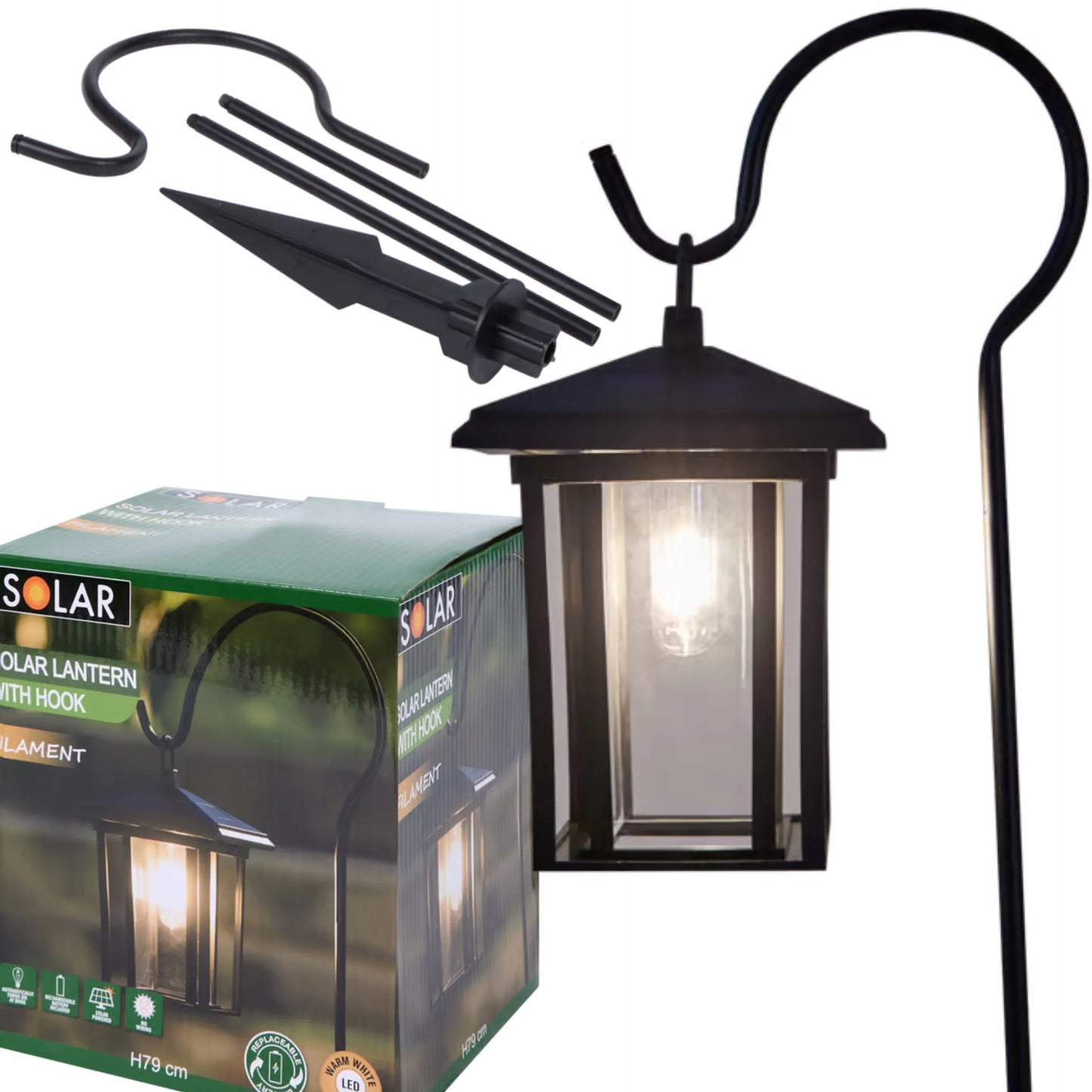 SAULĖS energija maitinamas LED žibintas sodui, terasai ir balkonui su prieblandos jutikliu, pakabinamas