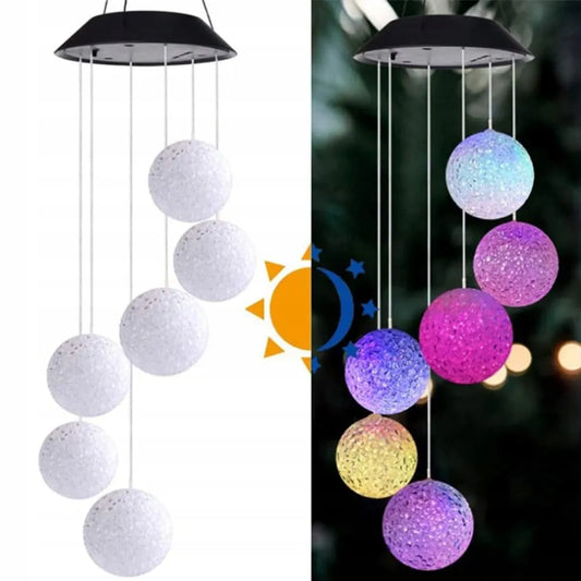 Saulės energija maitinamas RGB LED vėjo varpelis su 6 rutuliais sodo dekoracijai