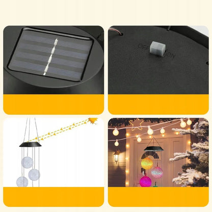 Saulės energija maitinamas RGB LED vėjo varpelis su 6 rutuliais sodo dekoracijai