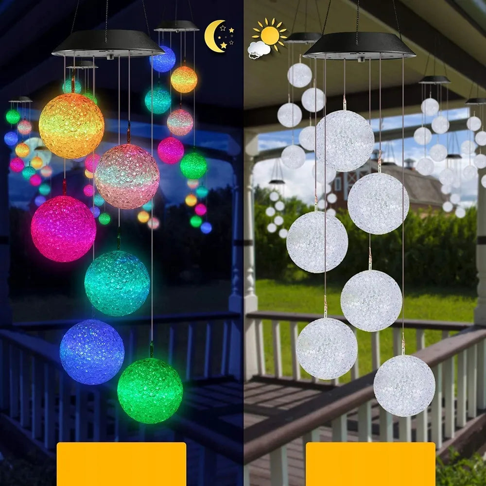 Saulės energija maitinamas RGB LED vėjo varpelis su 6 rutuliais sodo dekoracijai