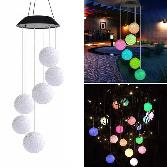 Saulės energija maitinamas RGB LED vėjo varpelis su 6 rutuliais sodo dekoracijai