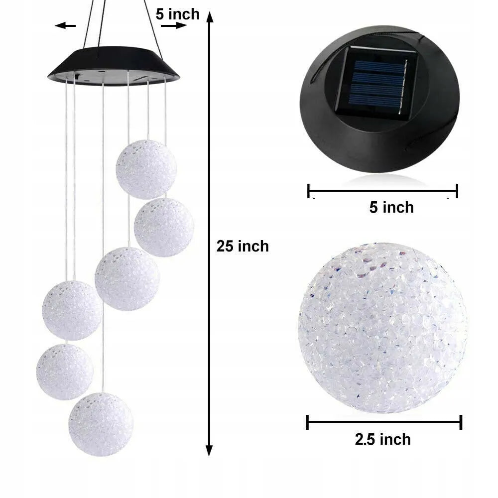Saulės energija maitinamas RGB LED vėjo varpelis su 6 rutuliais sodo dekoracijai