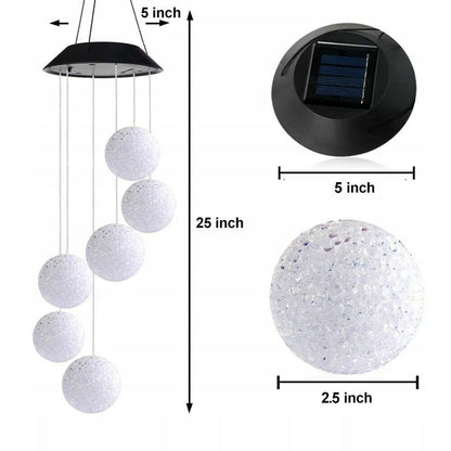 Saulės energija maitinamas RGB LED vėjo varpelis su 6 rutuliais sodo dekoracijai