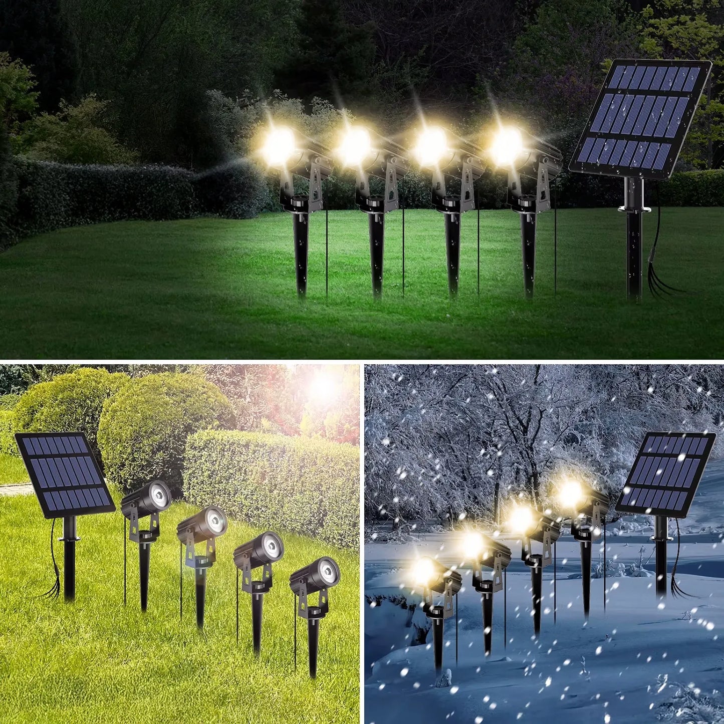 Saulės energija maitinamas sodo LED šviestuvas, įsmeigiamas, 4x prožektorius, prieblandos jutiklis