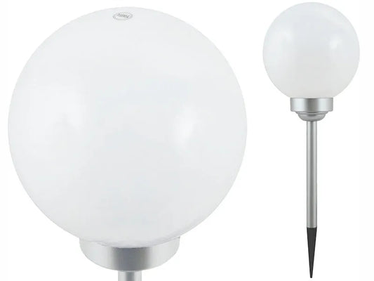 Saulės energija maitinamas sodo šviestuvas, 4 LED, balta sfera, 25 cm, terasai ir balkonui