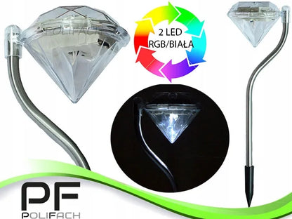 Saulės energija maitinamas sodo šviestuvas, įsmeigiamas stulpelis, deimanto formos, 2 LED, balta / RGB, P-780