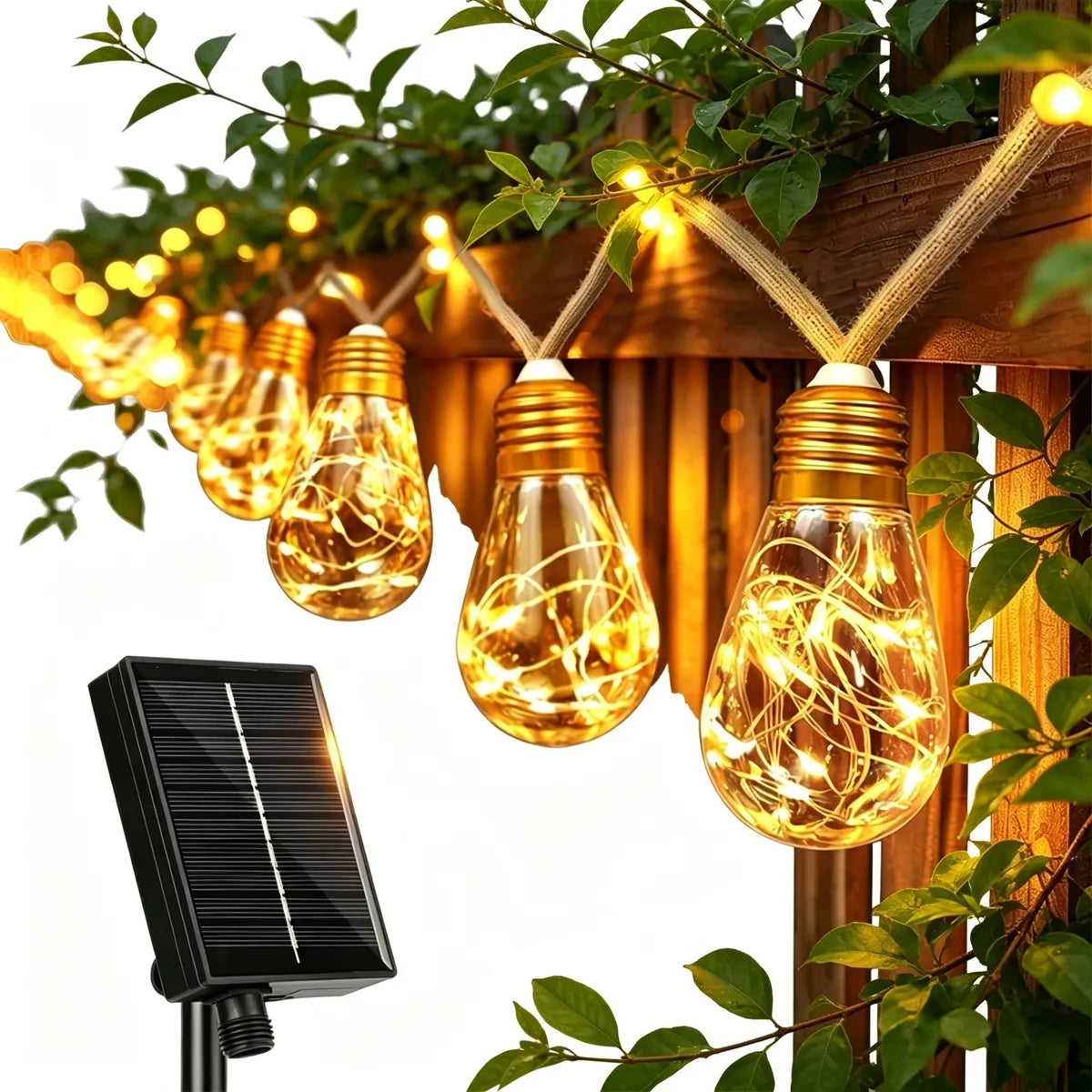 Saulės energija maitinamos LED girliandos su 16 lempučių ant virvės