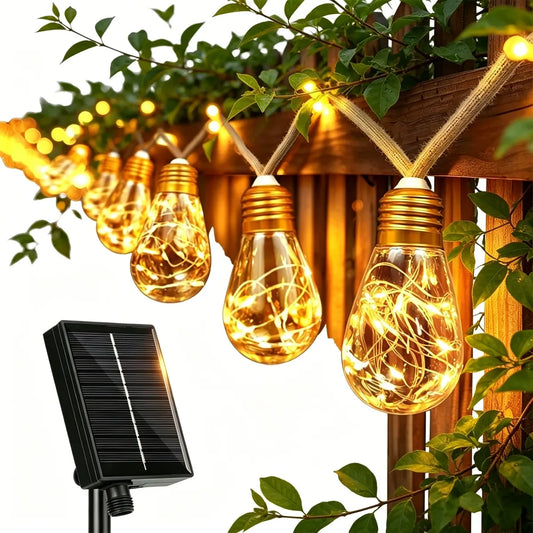 Saulės energija maitinamos LED girliandos su 16 lempučių ant virvės