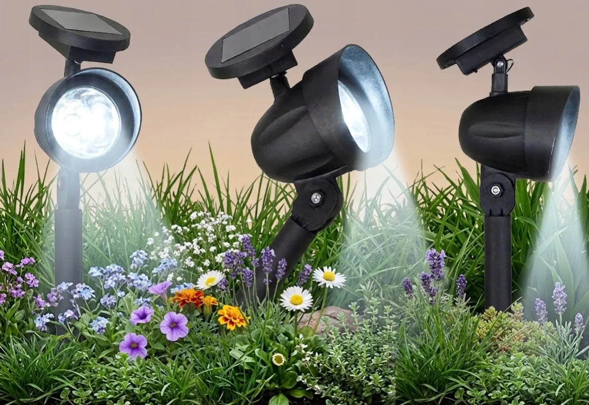 Saulės energija varoma 3 LED lempa prožektorius sodo dekoracija įsmeigiamas stulpelis