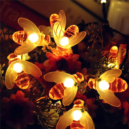 Saulės girlianda bitutės, 20 LED, dekoracija sodui ar terasai
