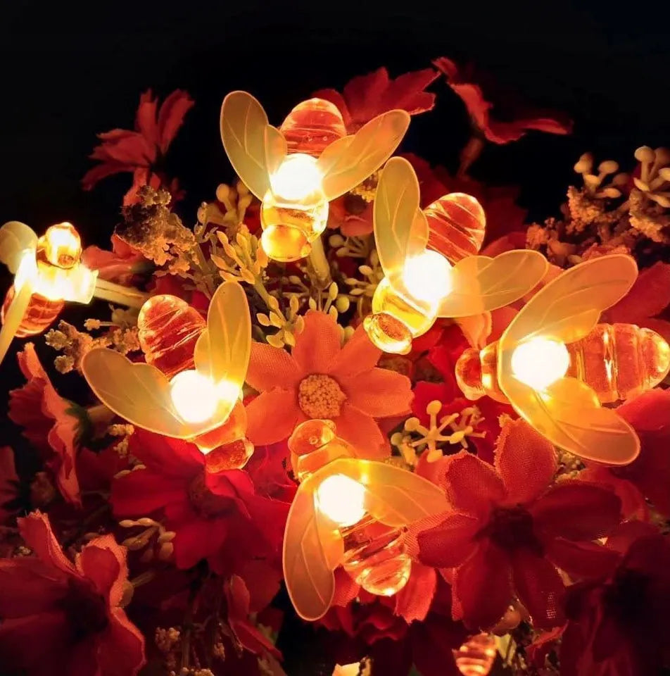 Saulės girlianda bitutės, 20 LED, dekoracija sodui ar terasai