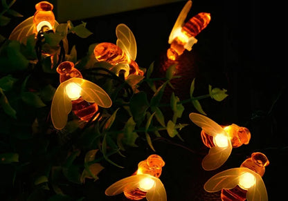 Saulės girlianda bitutės, 20 LED, dekoracija sodui ar terasai