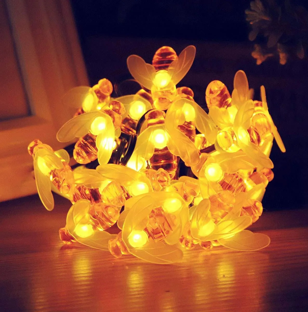 Saulės girlianda bitutės, 20 LED, dekoracija sodui ar terasai