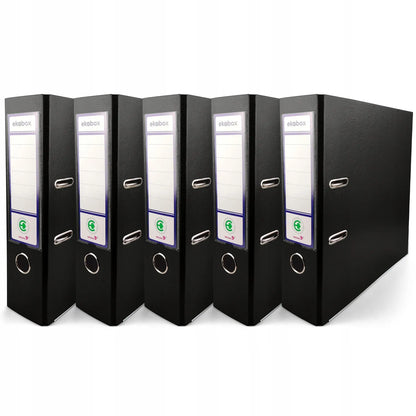 Segtuvas su svirtimi A4 PP EKOBOX 80 mm JUODAS 5 vnt. platus storas biurui