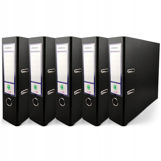 Segtuvas su svirtimi A4 PP EKOBOX 80 mm JUODAS 5 vnt. platus storas biurui