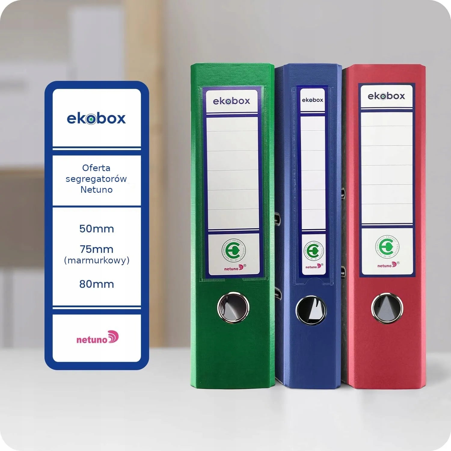 Segtuvas su svirtimi A4 PP EKOBOX 80 mm JUODAS 5 vnt. platus storas biurui