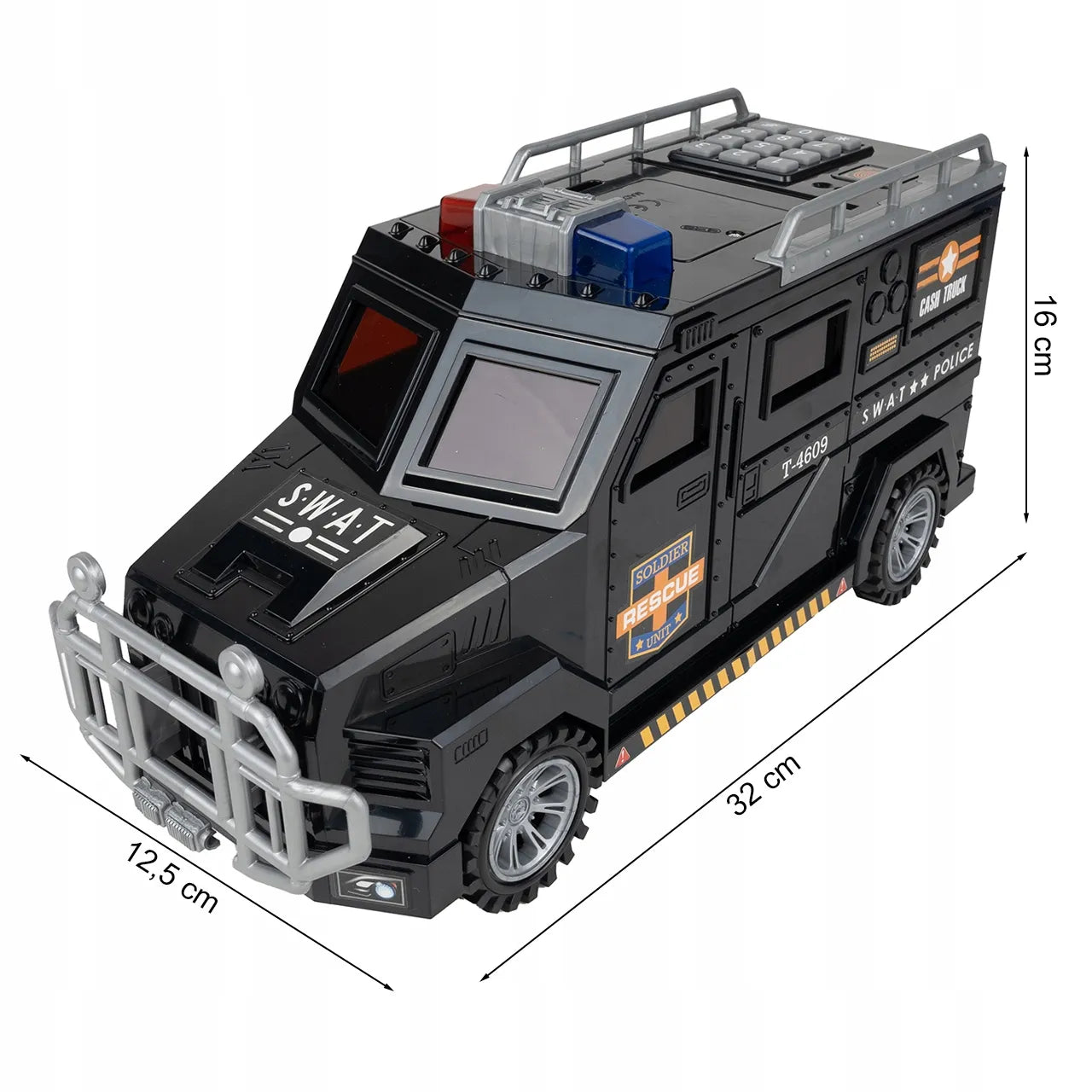 Seifas-taupyklė policijos automobilis monetoms ir banknotams su PIN kodu