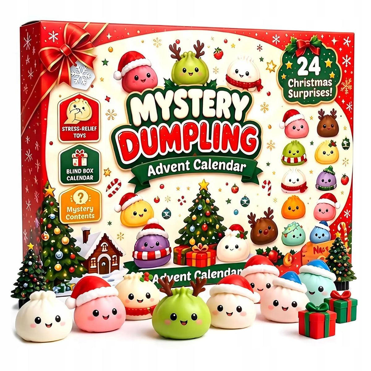 „Senti“ advento kalendorius su minkomais „Squishy“ 3D žaisliukais, 24 dienų rinkinys, kalėdinė dovana