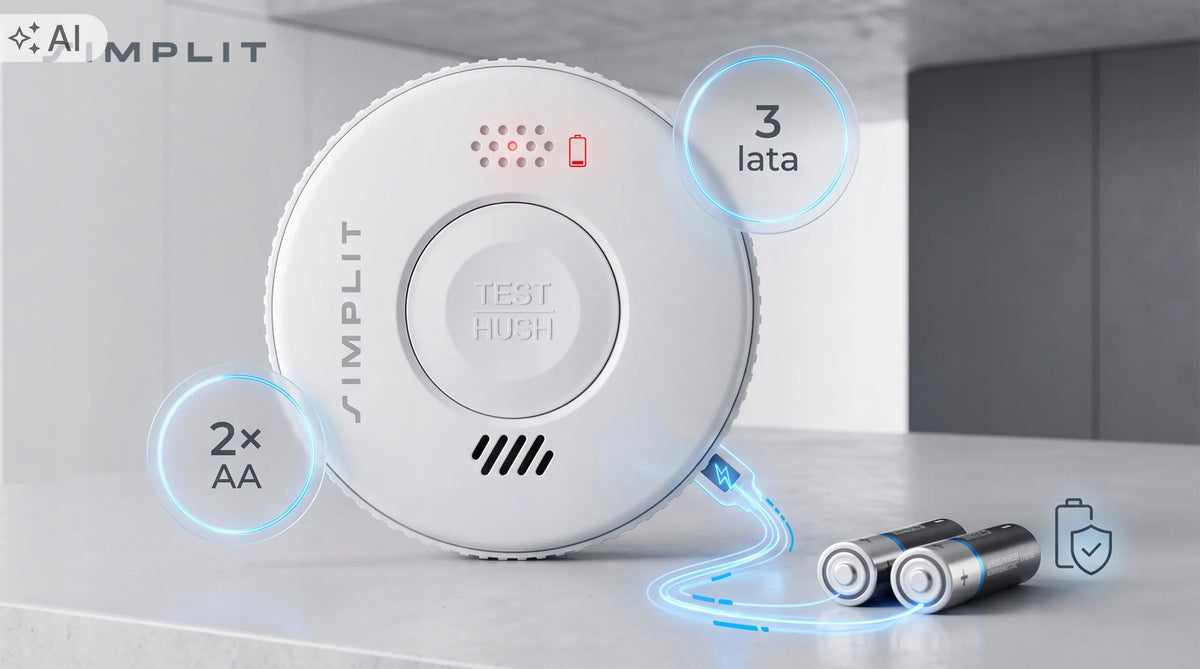 Sertifikuotas TÜV fotoelektrinis dūmų detektorius Simplit, 85 dB, 60 m², veikia iki 3 metų