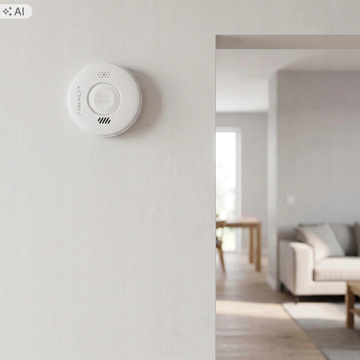 Sertifikuotas TÜV fotoelektrinis dūmų detektorius Simplit, 85 dB, 60 m², veikia iki 3 metų